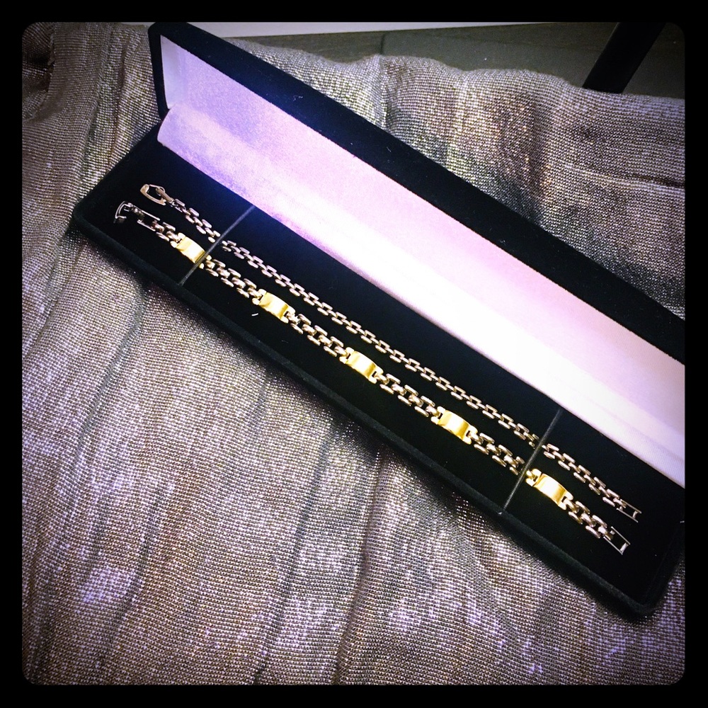 Dark metal, golden plated paired bracelets